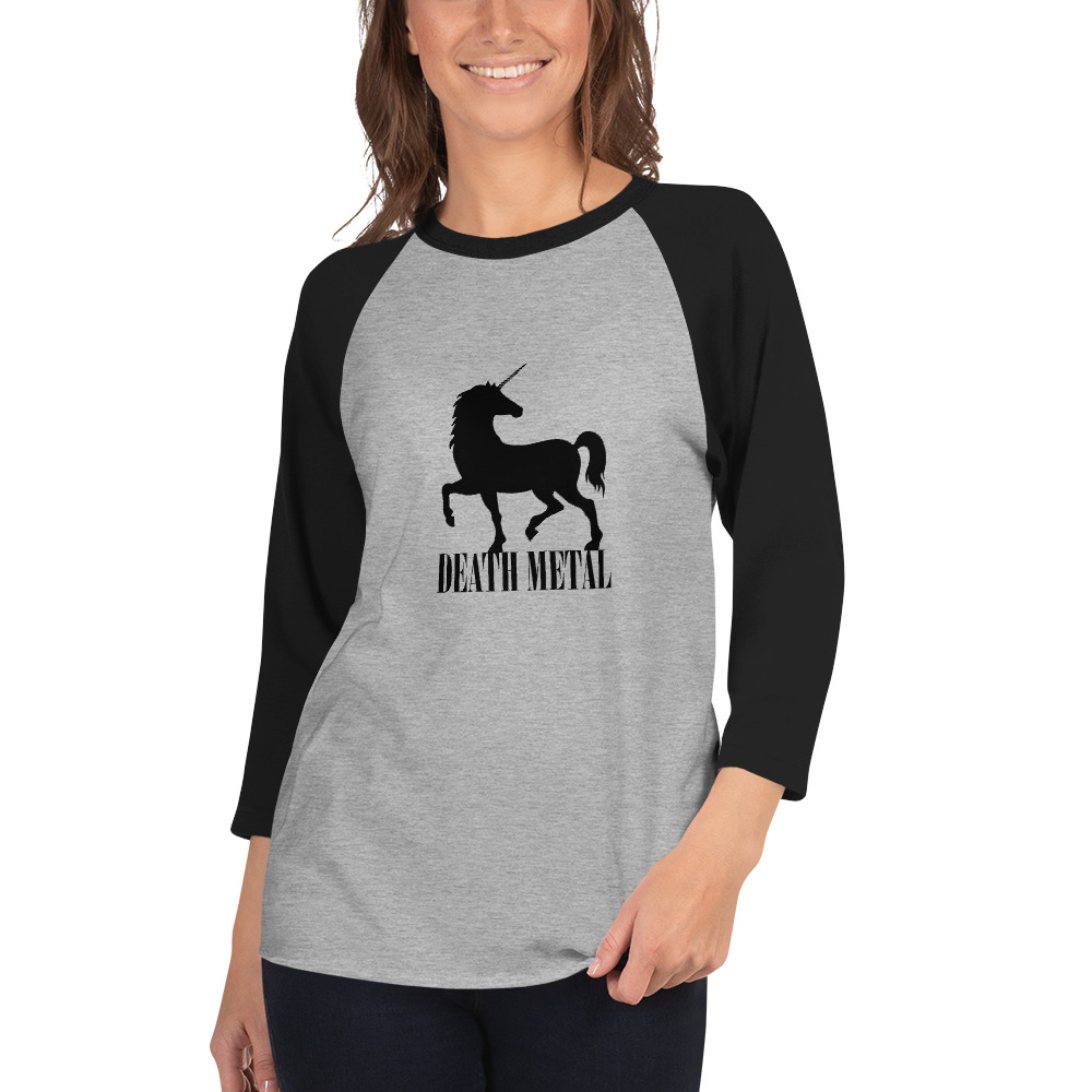 Death Metal Unicorn - DTG printed - 3/4 sleeve raglan shirt - Image 13