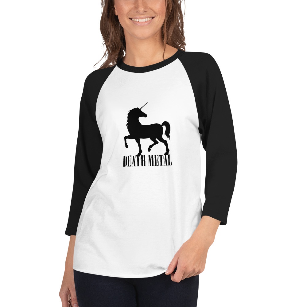 Death Metal Unicorn - DTG printed - 3/4 sleeve raglan shirt - Image 8