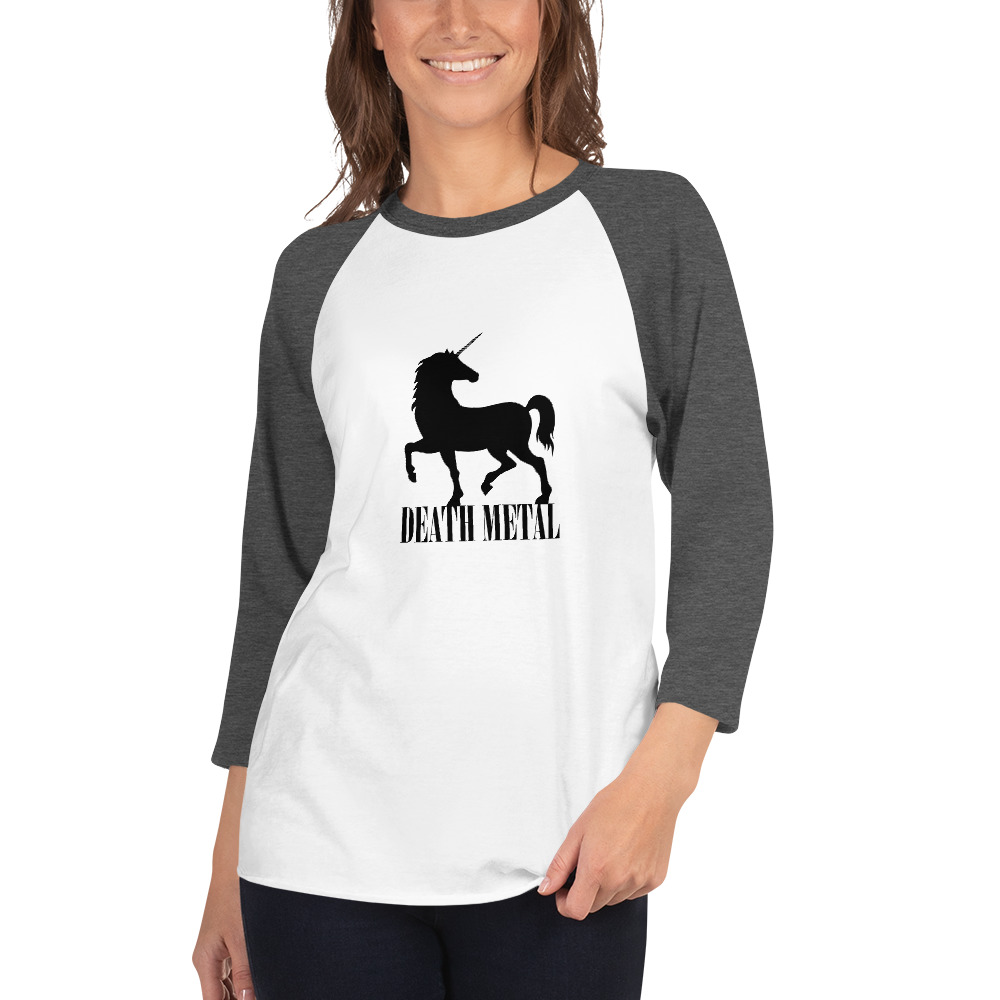 Death Metal Unicorn - DTG printed - 3/4 sleeve raglan shirt - Image 12
