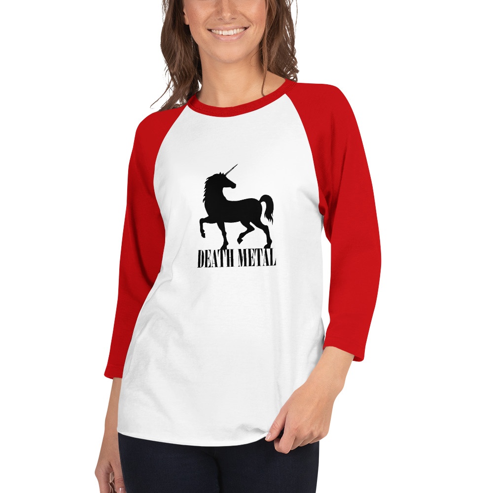 Death Metal Unicorn - DTG printed - 3/4 sleeve raglan shirt - Image 11